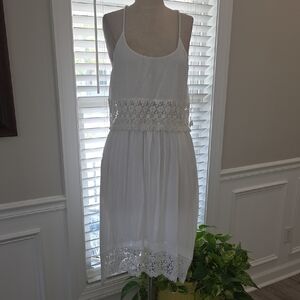 C Label White Lace Trim Midi Dress